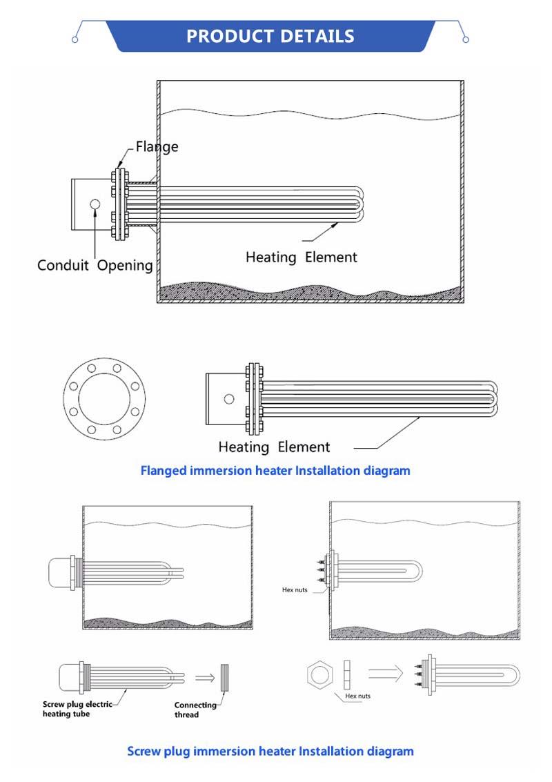 Brass Flange Industrial Electric Immersion HeatersInstallation diagram